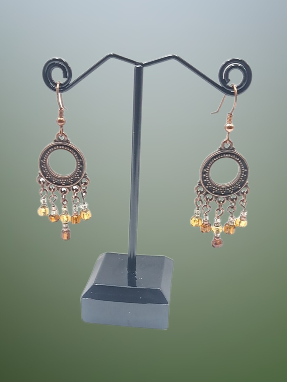 🙋 10/$20. Bohemian Copper Chandelier Earrings with Orange Beads